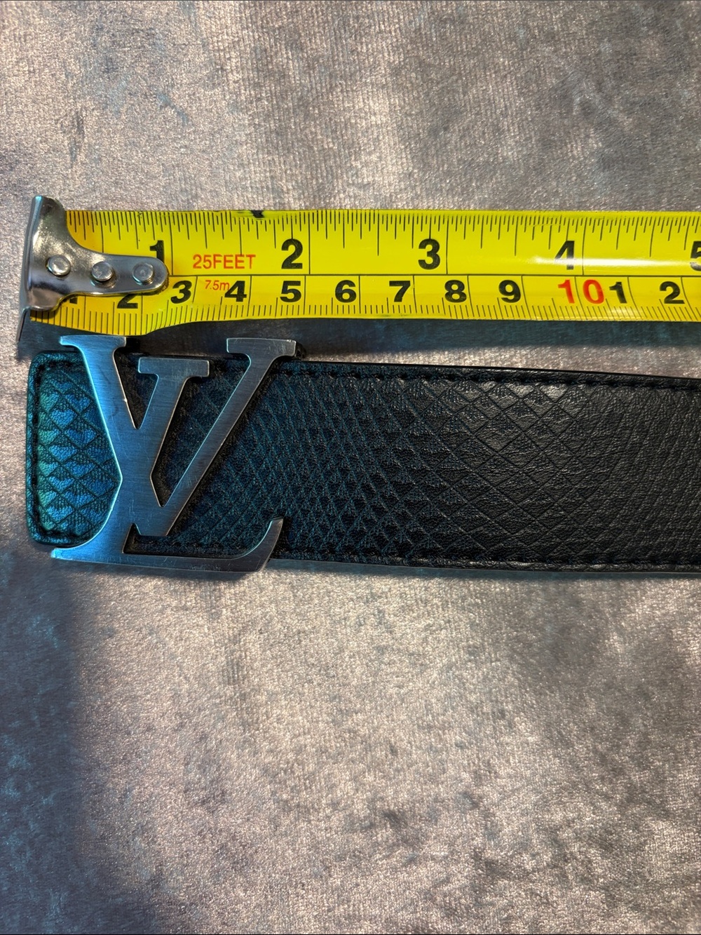 Louis Vuitton Black Textured Leather Belt with Silver LV Buckle